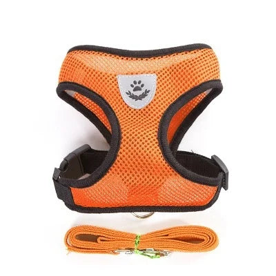 Adjustable Polyester Mesh Harness with Reflective Stitching and Lead Leash for Small Dogs and Cats