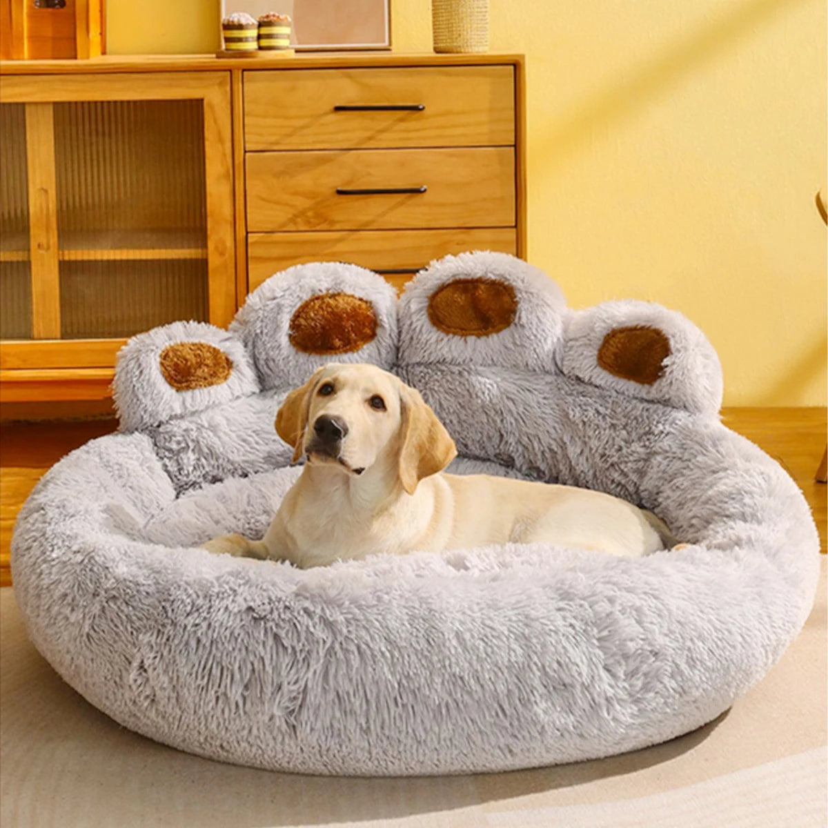 Large Fluffy Dog Bed - Premium Pet Sofa Basket and Kennel Mat for Dogs and Cats, Includes Blanket Accessories